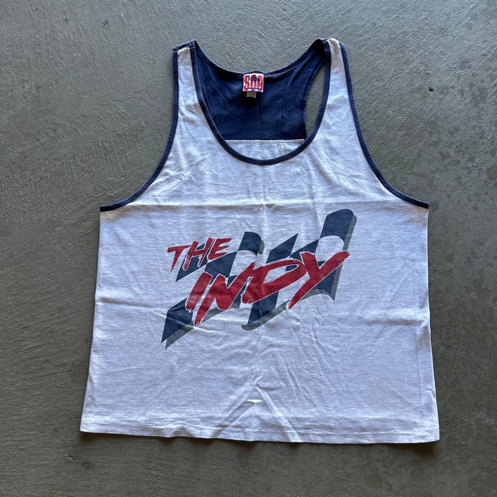 Vintage 90s The Indy 500 Shirt Size XL Gray Navy Blue Tank Top Racing USA Made